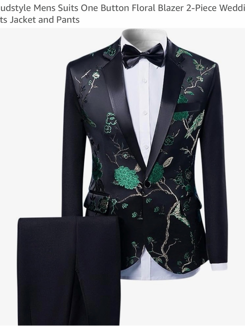 Fun Prom Event Black Blazer with Green and Gold Embroidered Bird Motif - Picture 3 of 8